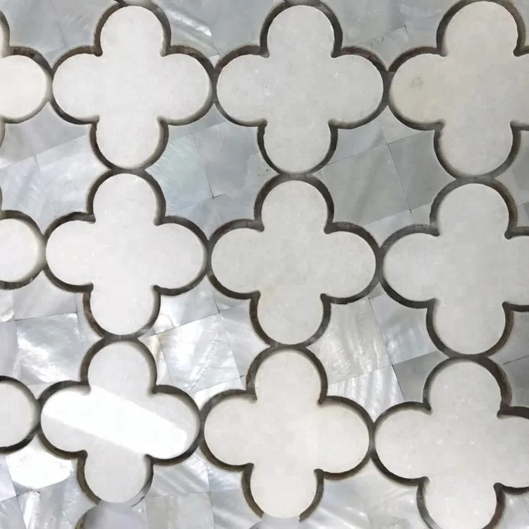 DTH stone Pure white marble mix shell water jet  wall mosaic for kitchen backsplash tile