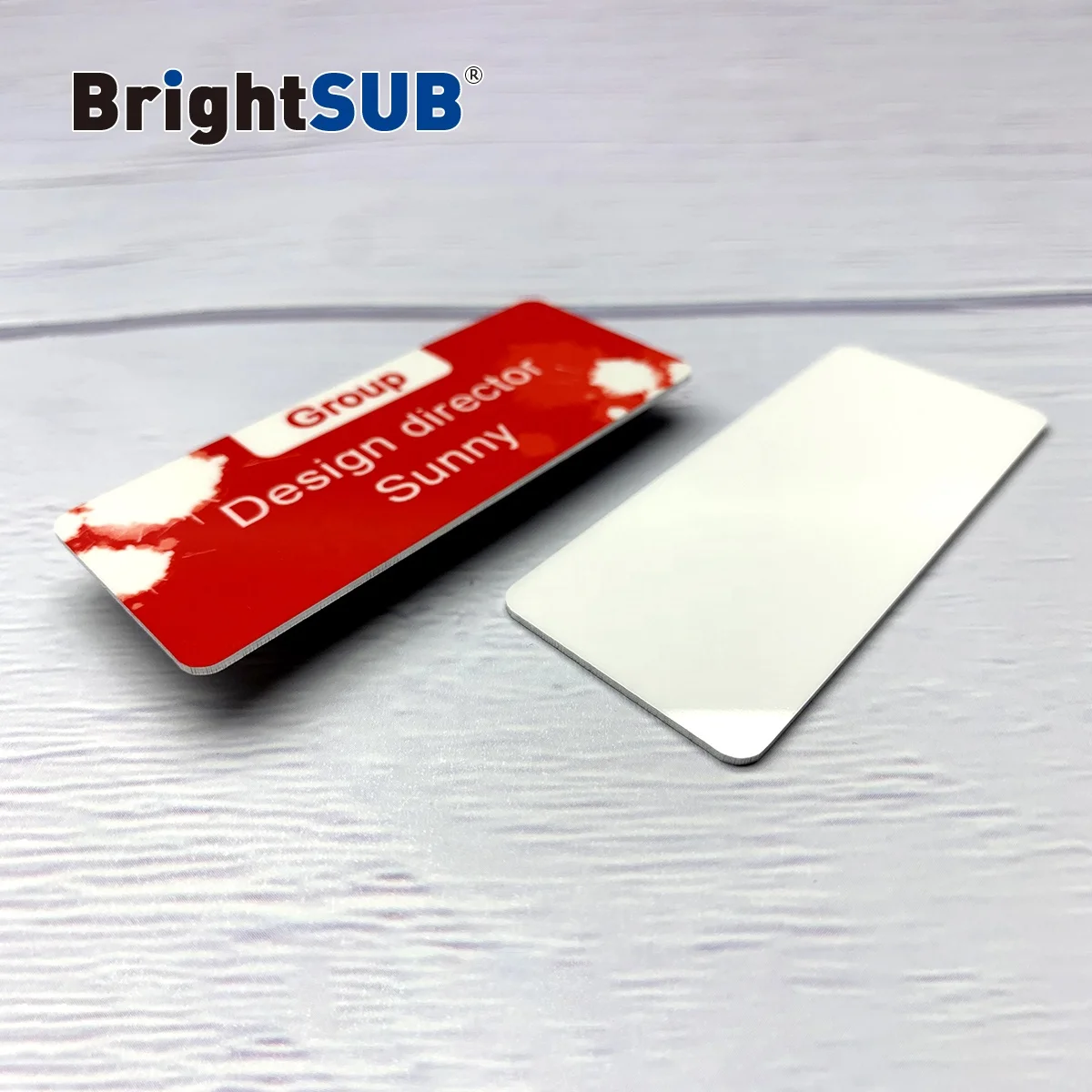 BrightSUB 1.0mm gloss white Sublimation Aluminum Name badge heat transfer prints custom printable coated nameplate blank