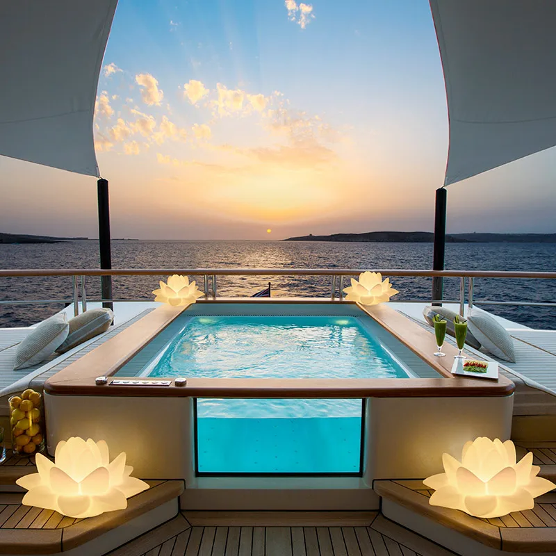 Custom Artificial Lotus Flower PE Plastic Cordless Remote Control LED Table Lamp