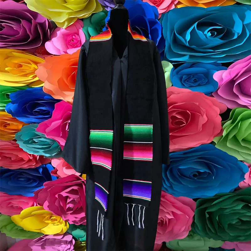 Embroidered Black Gold Letters Class of 2022 Serape Graduation Stole Sash In Stock
