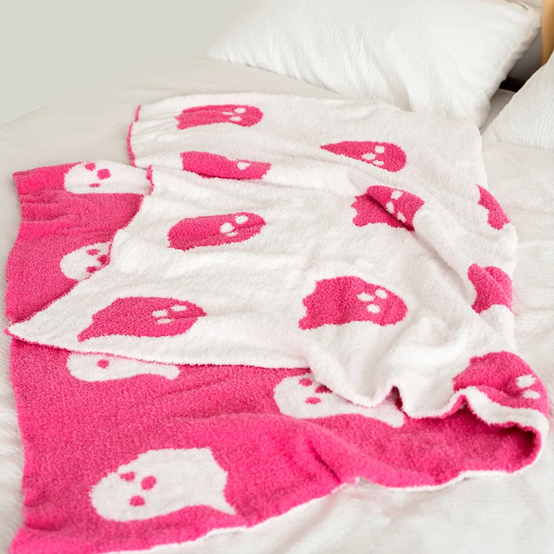 Halloween soft plush blanket double sided fleece knit ghost print reversible flannel jacquard ghosts patterned blankets throws