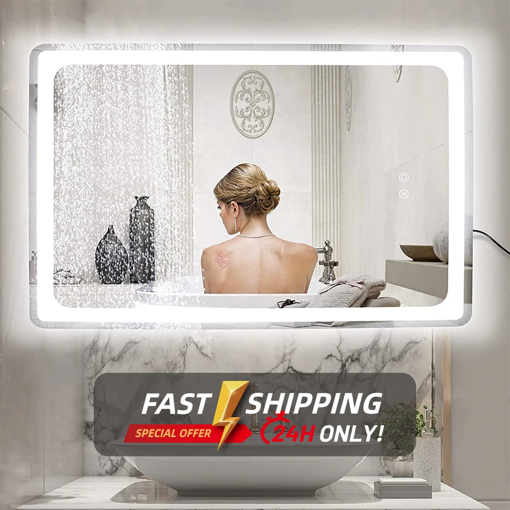 Goodway 36*24 inch Anti-fog white warm lighted large bathroom led mirror