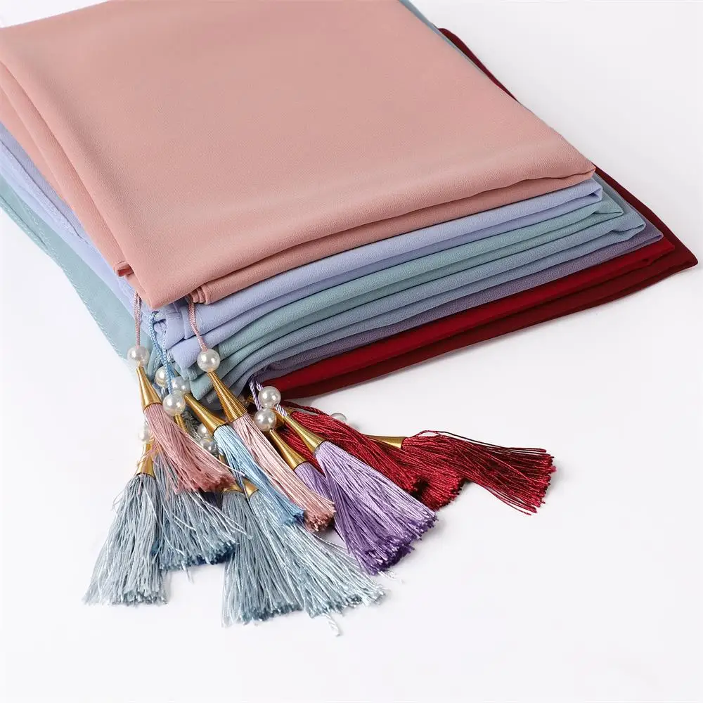2021 New Style Colourful Women Muslim Hijab Scarfs Shawl Scarf Beaded Bubble Chiffon