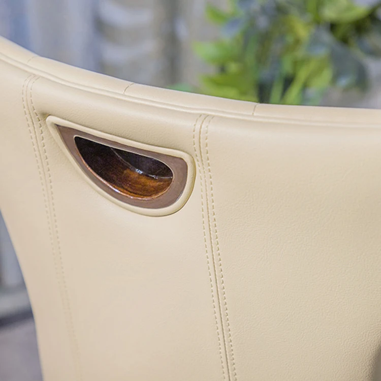 Classical European Style Upholstery Leather Dining Chair Wooden Legs Creative Backrest Buttons Back Chair For Restaurant