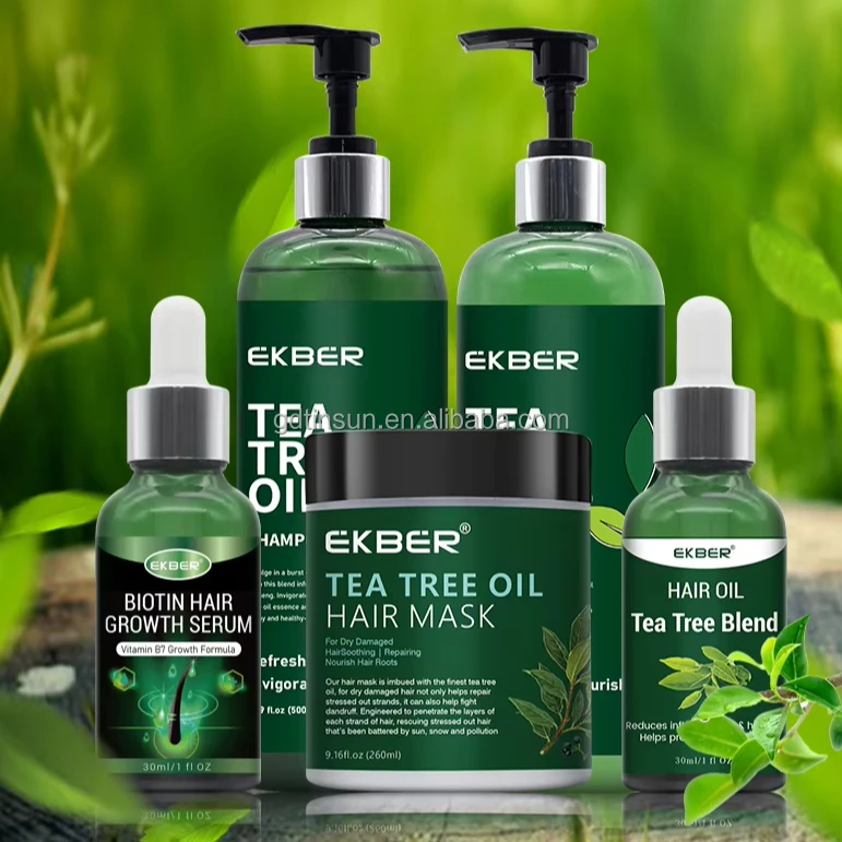 EKBER Private Label Natural Biotin Anti-dandruff Tea Tree Shampoo and Conditioner Anti Hair Loss Oil Hair Care Set