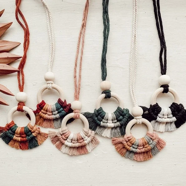 Colorful Essential Oil Diffuser Car Handmade Cotton Hanging Macrame Hanger Rear View Car