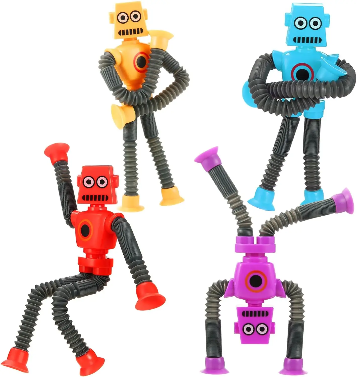 Telescopic Suction Cup Robot Toy Glowing Fidget Toys Robot  Stress Relief Stretch Popp Sucker for Kids  Tubes Sensory Toys