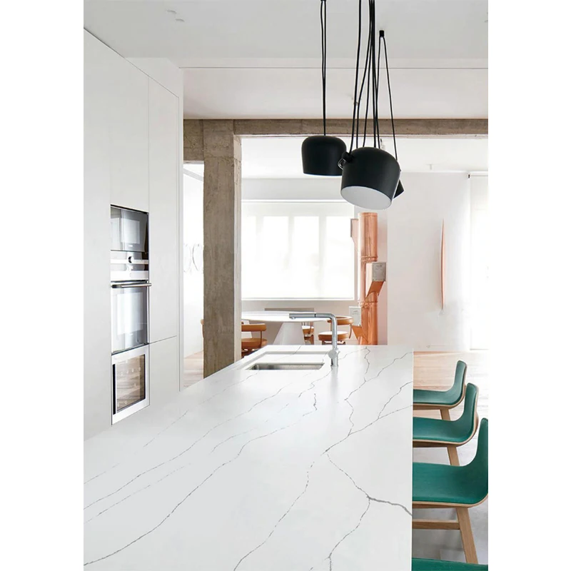 Cut-to-Size Chinese Kitchen Artificial Quartz Marble Granite Stone White Calacatta Vanity Countertop