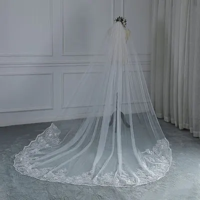 Hot Selling Wide Tail Wedding Dress Single Layer Sequin Lace Party Bridal Wedding Veil
