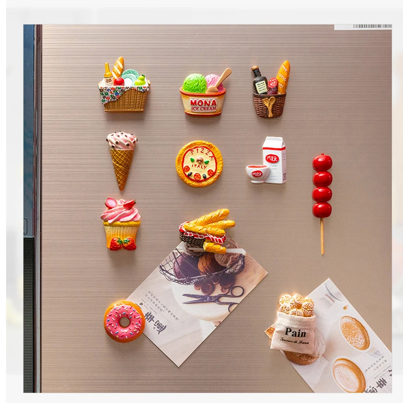 3D refrigerator magnet Creative funny resin fridge magnet Hamburger Croissant Donuts Home Decor