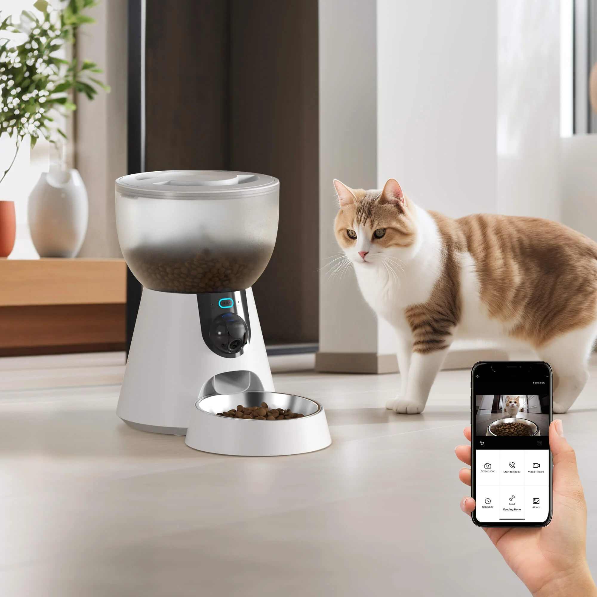 Petwant Suppliers Custom 4L Intelligent Tuya APP Dry Food Dispenser Voice Recorde Pet Feeder With 3 Million Pixels HD Camera