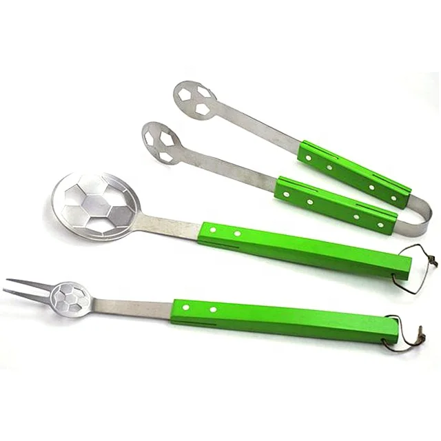 BQ-0007 Popular Apron 4-Piece Soccer Football Design Barbeque Tool Set