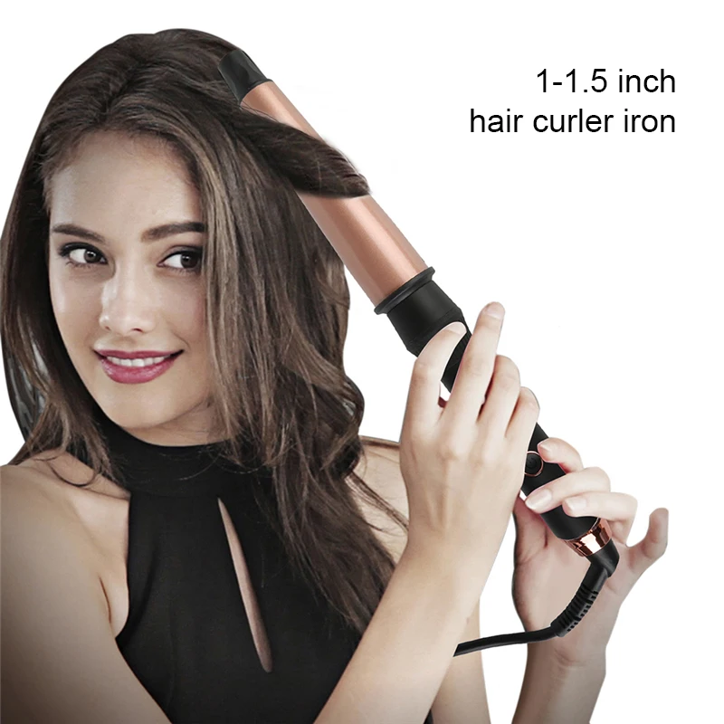 Pro Ceramic Conical Curling Wand, Digital Switch + 4 Heat Settings, 1-1.5 inch hair curling iron, Black/Pink
