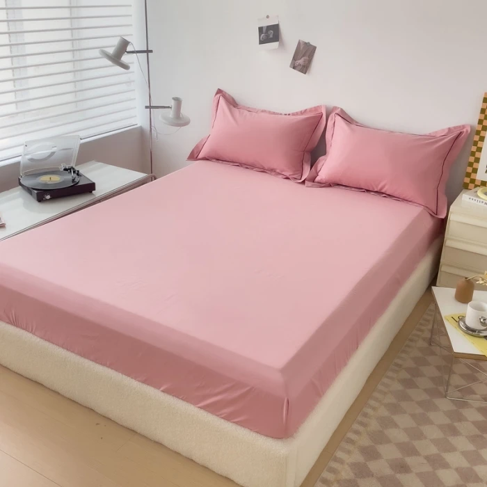 100% cotton bedspread solid fitted sheet with pillow shams mattress protector candy bed linen customized size