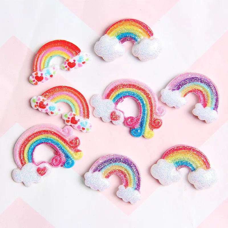 
Free Shipping Glitter Unicorn Rainbow Flat Back Resin Cabochons Ornament Cell Phone Decoration Scrapbooking Resin Embellishments 
