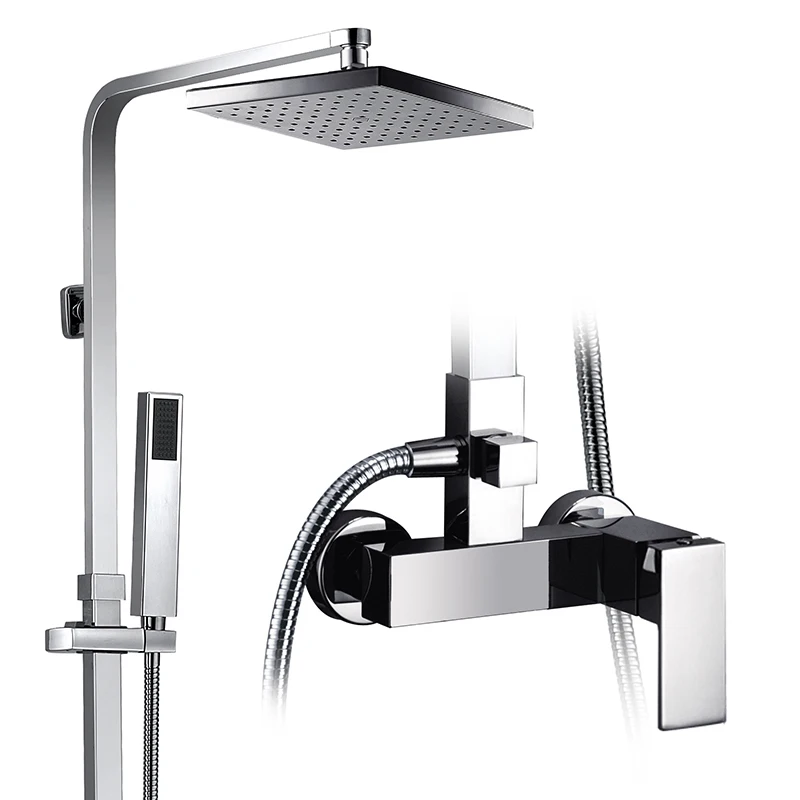 HIMARK modern design 3 function  rainfall shower system mitigeur douch exposed chrome copper bath & shower mixer faucets set