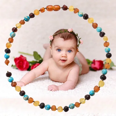 Natural Stone Baltic Ember  Necklace for Baby Turquoises Ember  Beads Necklace Bracelet Ember  Jewelry for Kid
