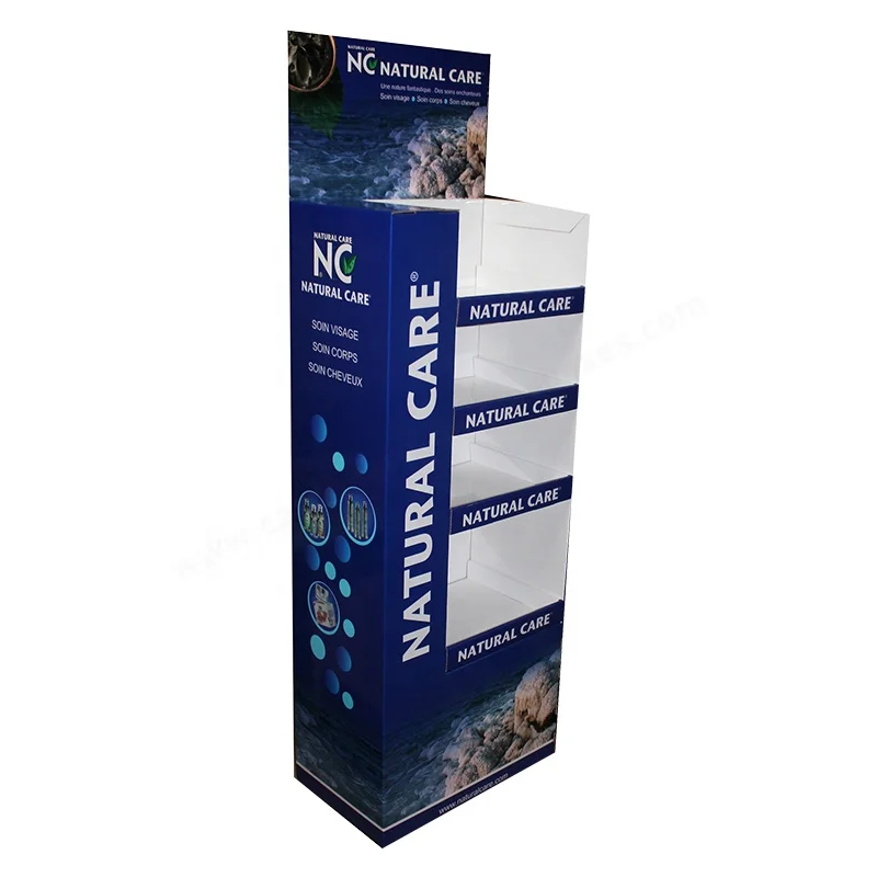 Customized 4 Shelves Corrugated Carton Stand Foldable Color Printing Cardboard Floor Display Stand