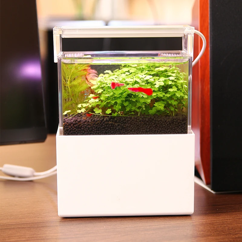 Hot-Selling Mini fish tank Aquarium small fish tank  mini aquarium light Acrylic material office decoration high quality