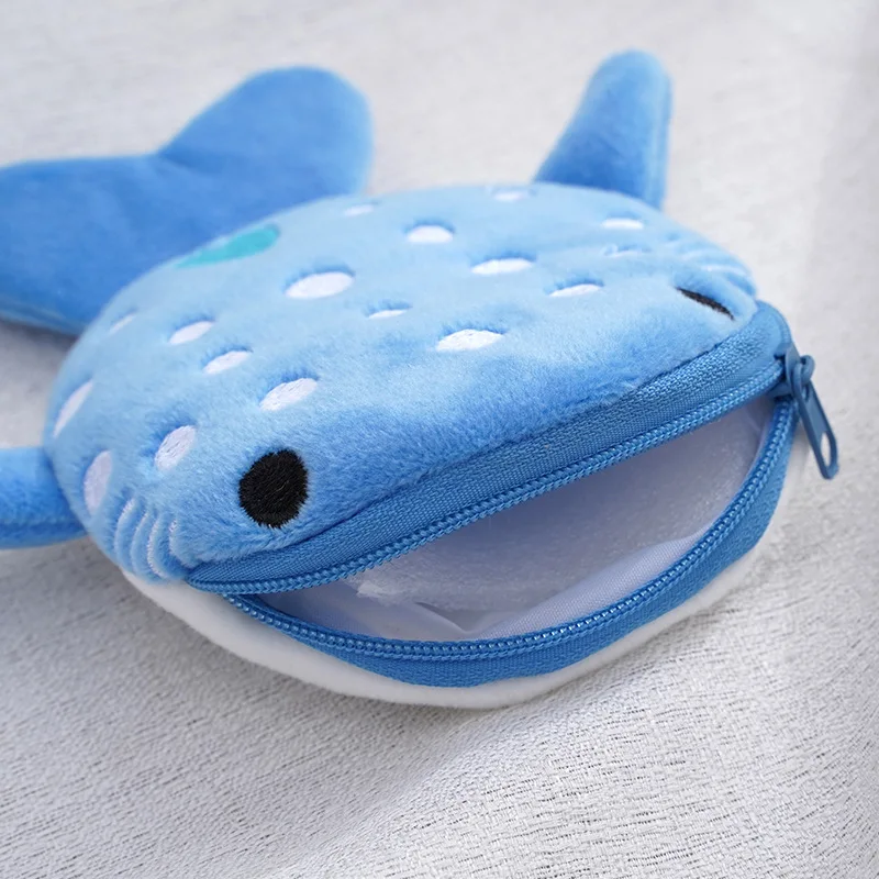 Cute Cartoon Whale Shark Coin Purse Kawaii Wallet Portable Plush Coin Bag Key Earphone Coin Organizer Pouch Zipper Bag Kids Gift