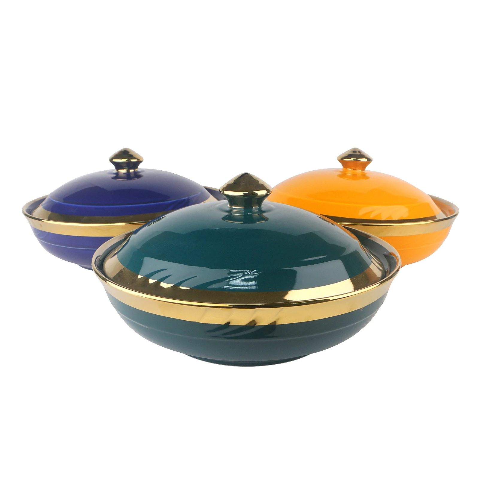 Горячая Распродажа, уникальная синяя керамическая миска для риса с золотой окантовкой и золотой крышкой
