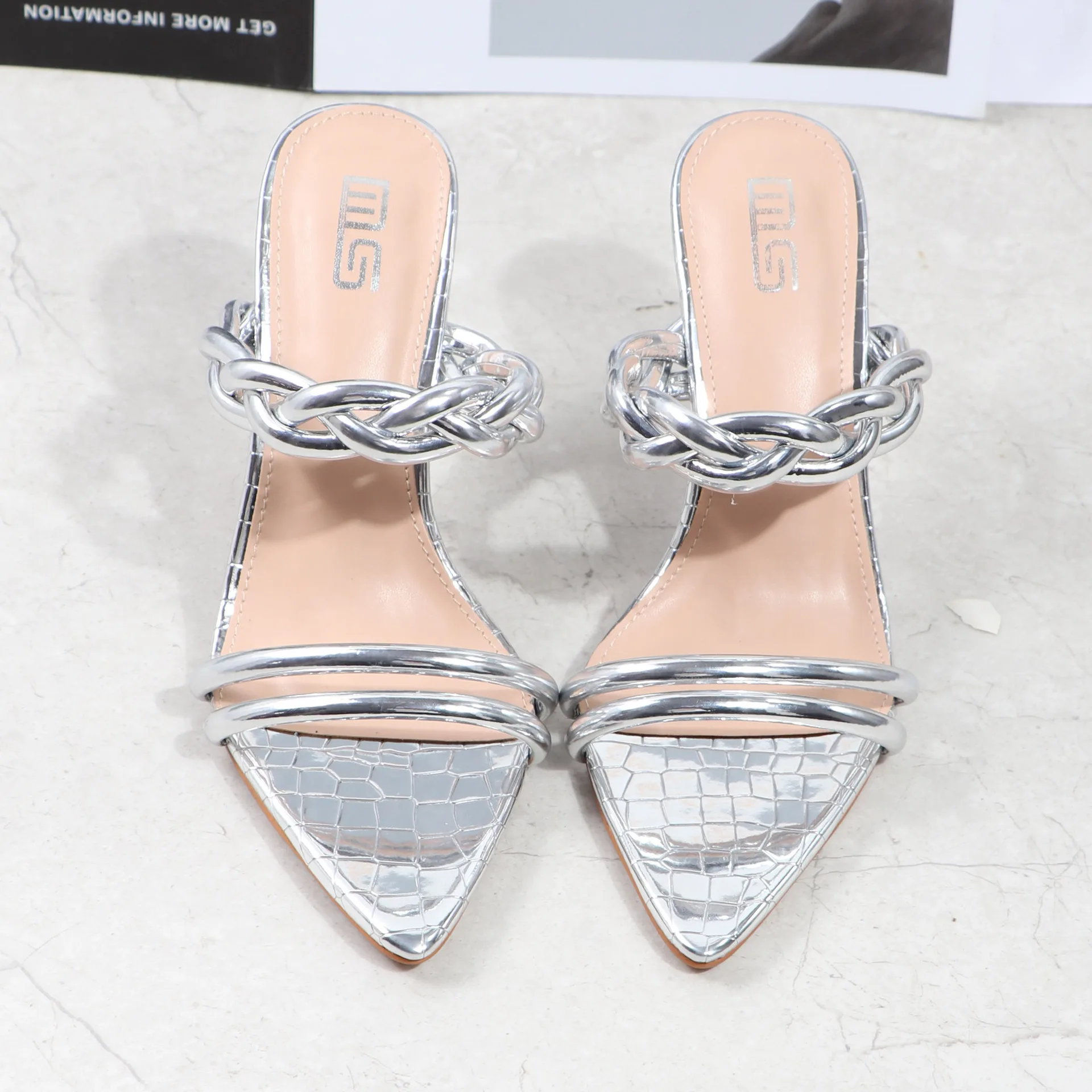 MS Fashion Sexy Open toe Thin Heels Shoes Twinkled Sandals Pointed Toe High Heeled
