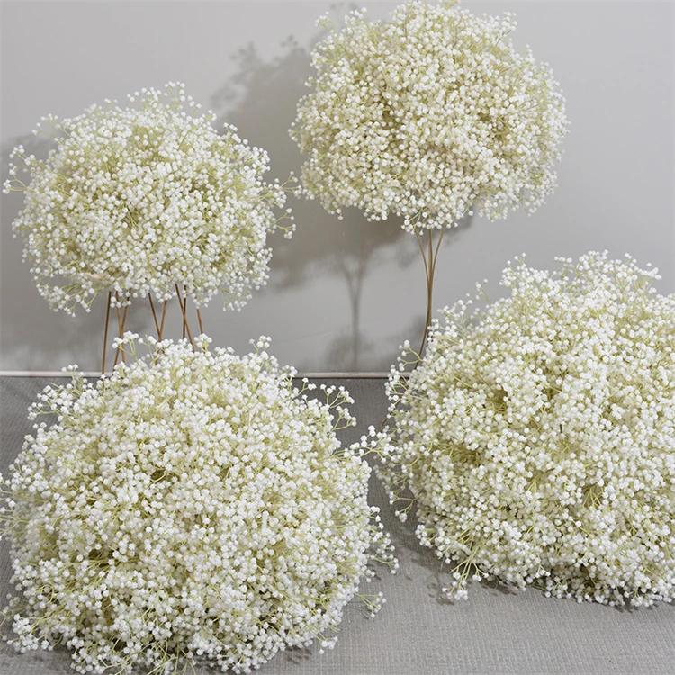 Hot Sale Cream Baby Breath Artificial Flower Ball 50cm 80cm Large Flower Ball Wedding Party Table Centerpiece Beige Floral Ball