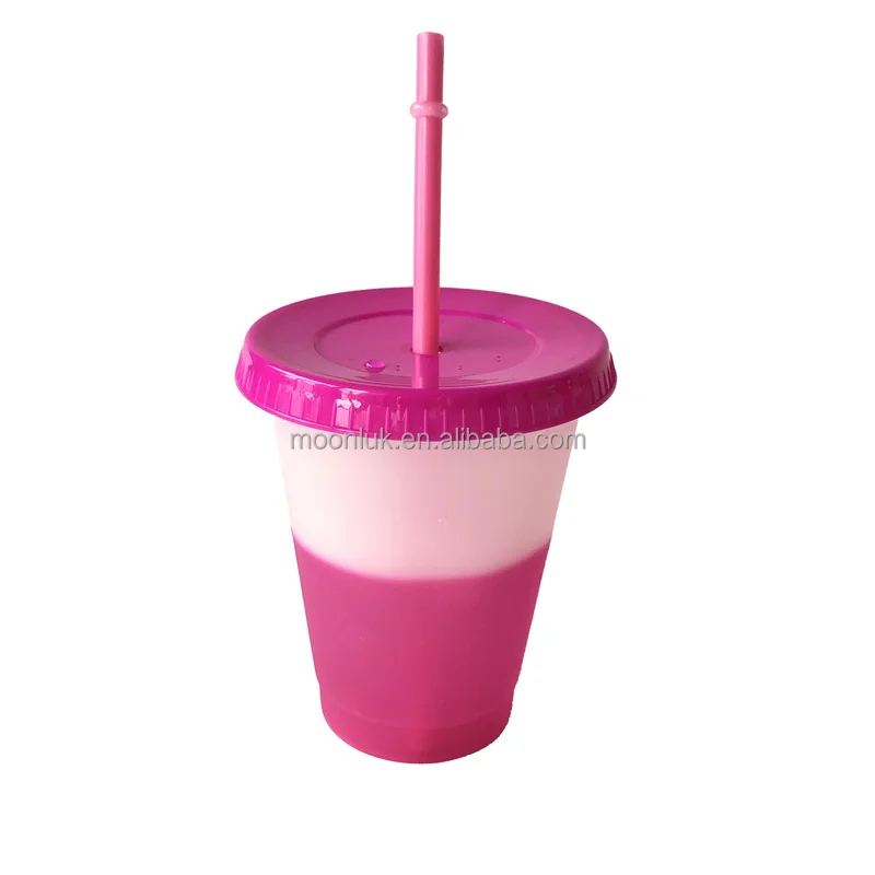 Stock 16OZ Clear to Pink Color Cold Colour Plastic Tumbler 5 in 1 Gift set