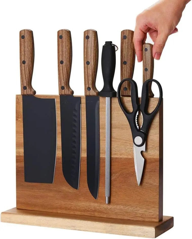 Kitchen Messerblock Magnet Walnut Wood Magnetic Knife Block Holder Rack Double Sides Strong Magnetic Knife Stands