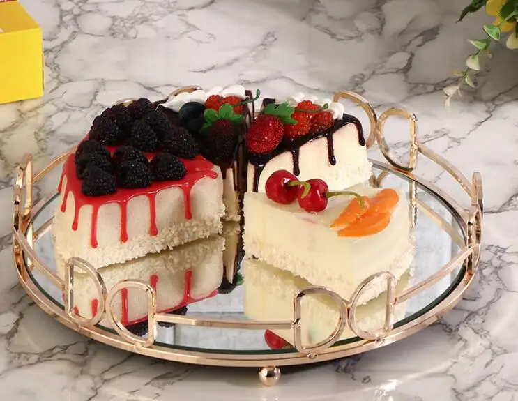 Modern Design Round Mirrored Metal Glass Vanity Serving Tray Jewelry luxury serving gold  tray