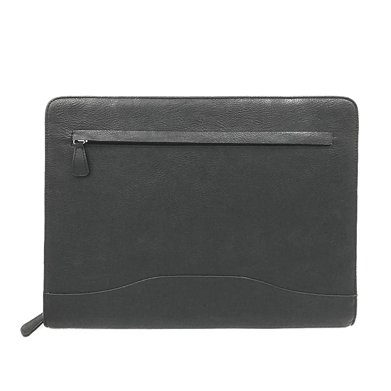 High Quality Vegan PU Leather A5 Zipped Padfolio Fashion Portfolio File Folders For Business