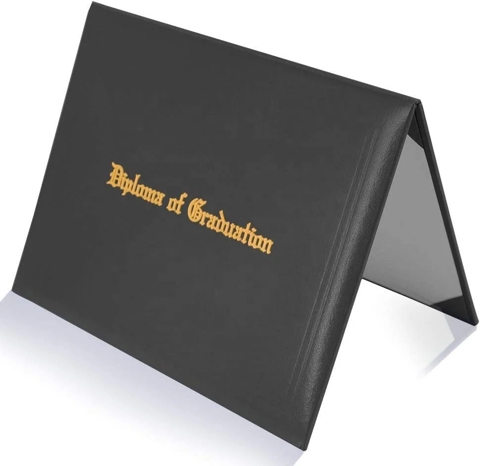Imprinted Diploma Cover 8.5 x 11 Leatherette Padded Certificate Covers Graduation Document Holder Letter Size Black