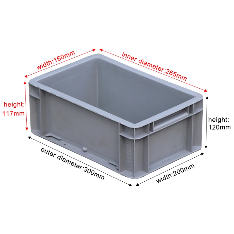Heavy Duty Durable Solid Box Crate 300*200*120mm Stackable Plastic Logistic Crate Euro Storage Box