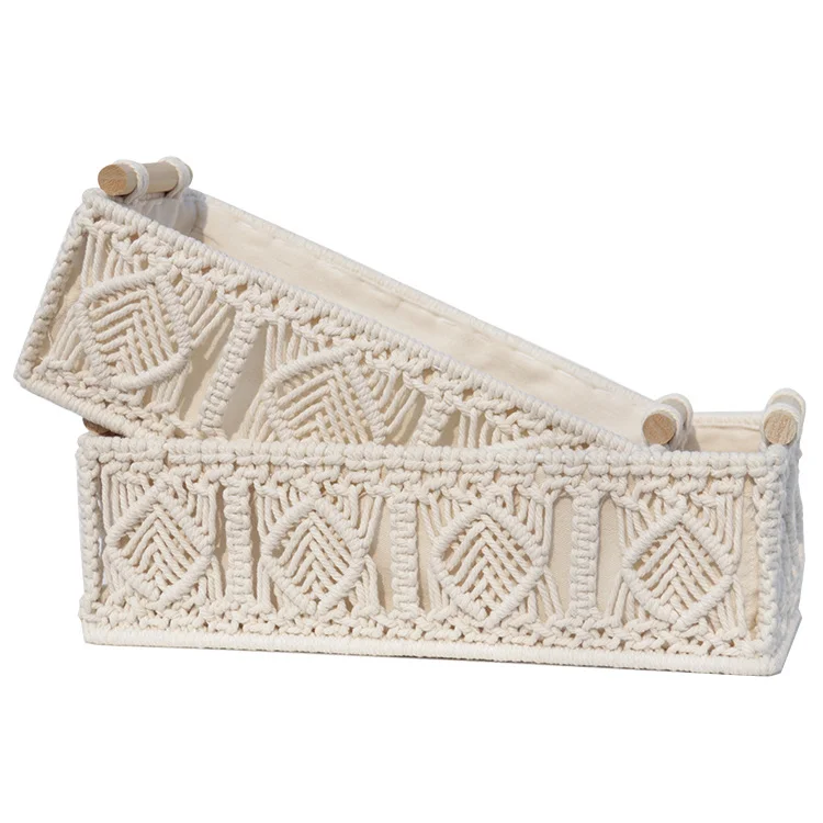 Box Handmade Cotton Woven Decorative Organizer Boho Decor Macrame Storage Baskets