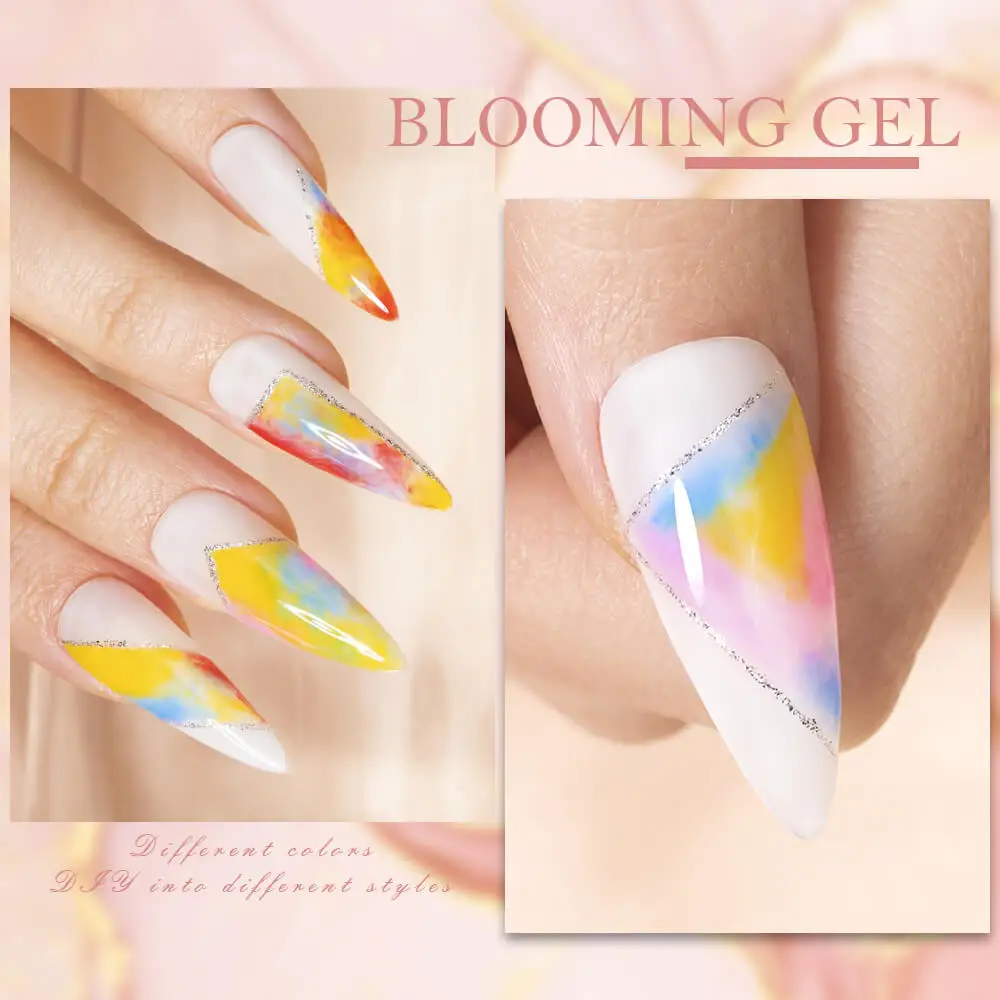 BOZLIN 15ML Soak Off UV LED Blossom Gel Nail Polish Clear Blooming Gel for Spreading Graffiti Marble Flower Watercolor Ink
