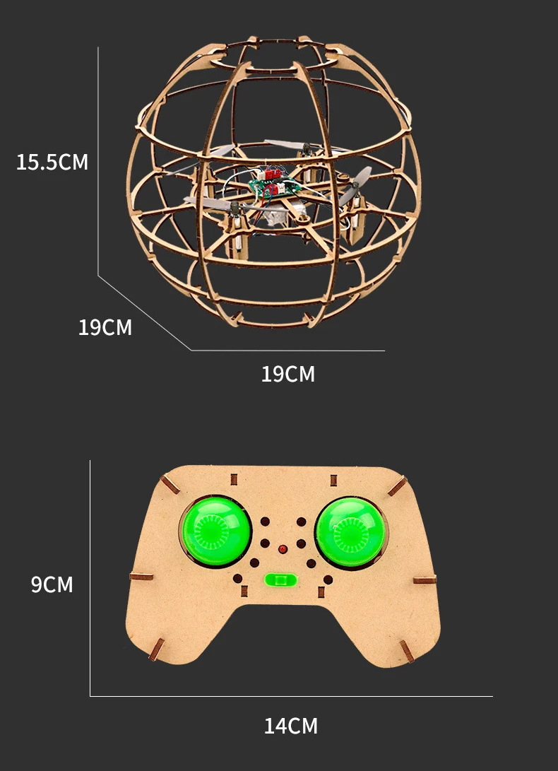 Wooden DIY RC Drone parts assembly accessories Kit Educational Dron Toys Ball Drone for Kids Student Education Programming