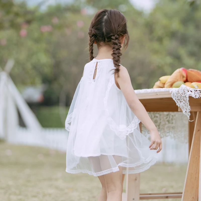 
Elegance Flower Print Mesh Overlay Cold Shoulder Smocked Dress for Girls 