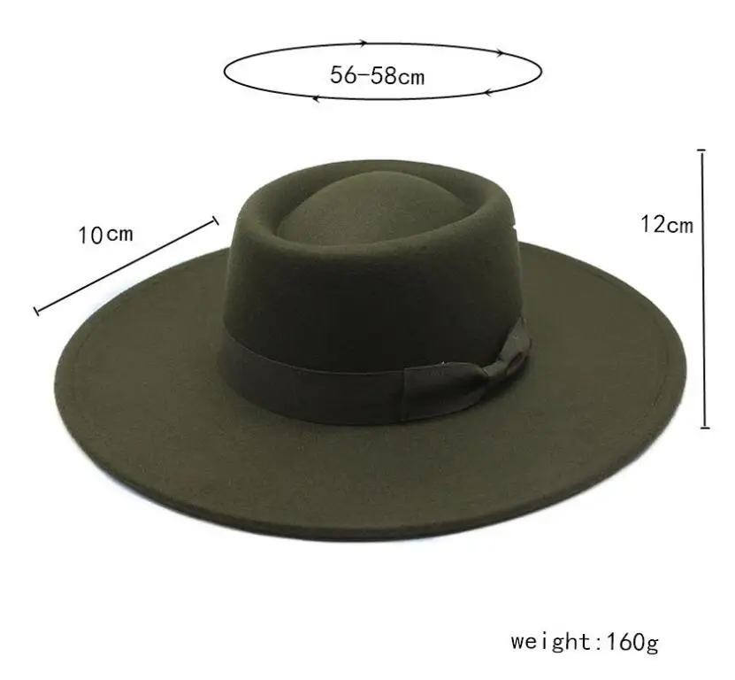Woolen Men Women Flat Top Fedora cap