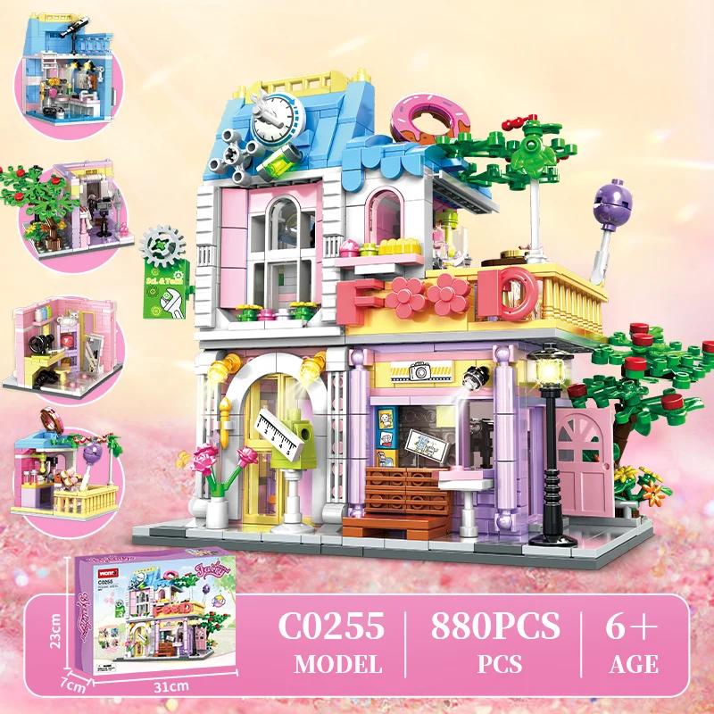 HW TOYS Wholesale Customize Student City House Building Blocks Brick Set Child Boy Girl Richly Villa Construction Toy 840pcs