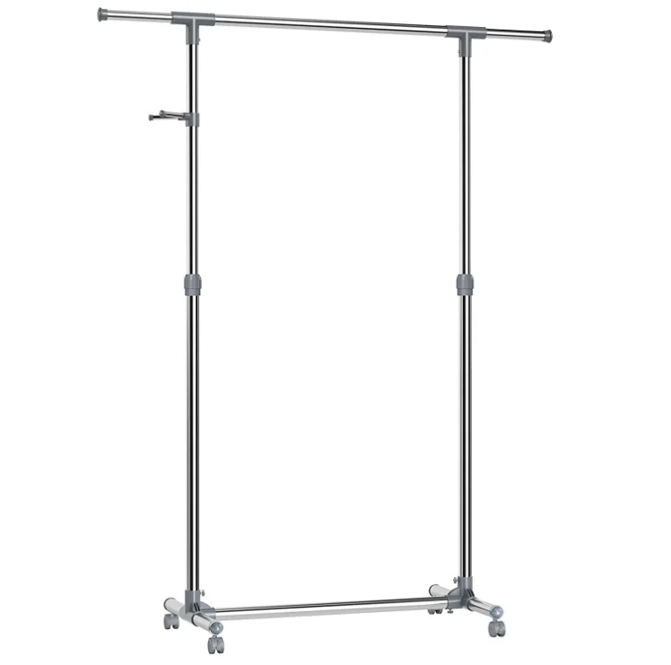 Adjustable Garment Rack Coat Hanging Rail Stand with Wheels Stainless Steel Clad Pipe