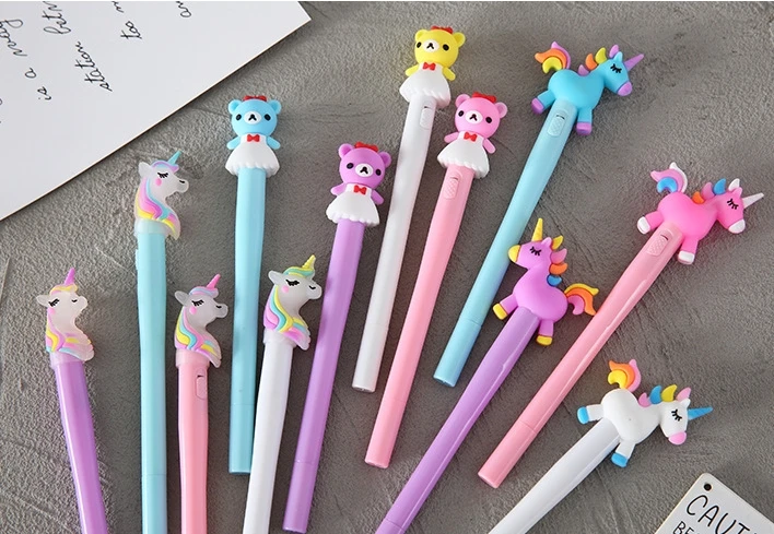 Promotional New Design Cute Stationery Unicorn Pen ,LED Light Colorful Cute gel Pen,Student Stationery Set Pen