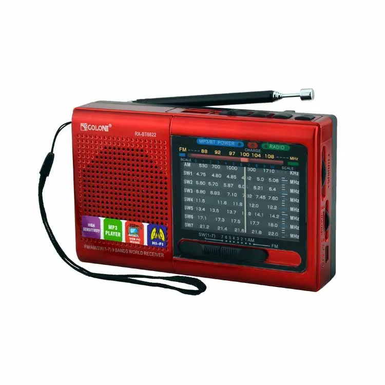 Portable Pocket FM AM SW 1-9 Bands Home Outdoor  Blue tooth Manual Mini  USB Speaker Radio