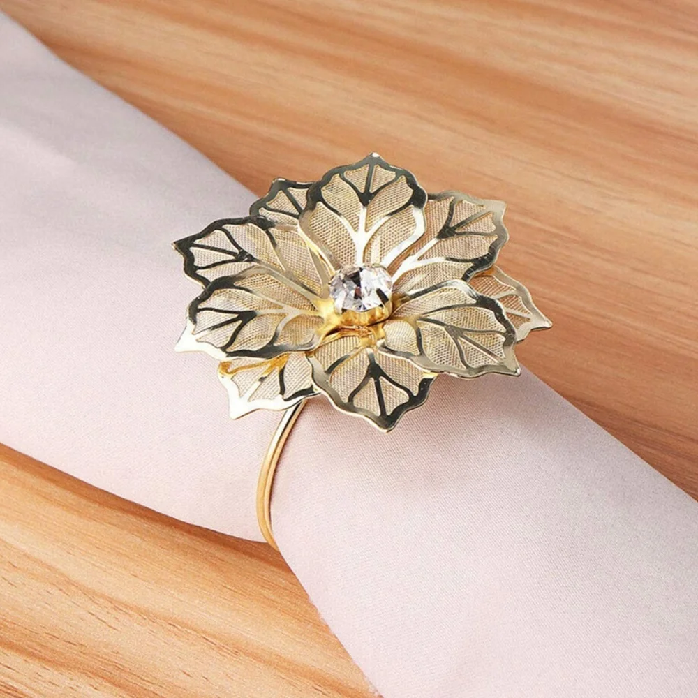 
Custom Luxury Weddings Rose Gold Flower Rhinestone Napkin Rings 