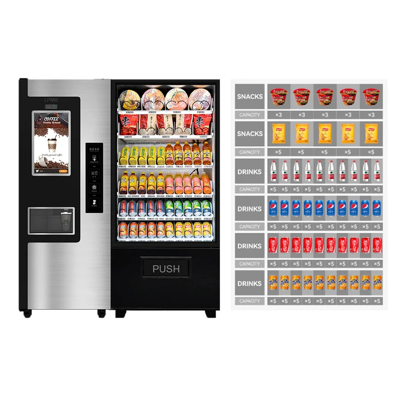 LPMIE Popular Ground Coffee and Snacks Vending Machine Drink for Coffe Bean  Combo Vending Machine for Hotel Airport Company