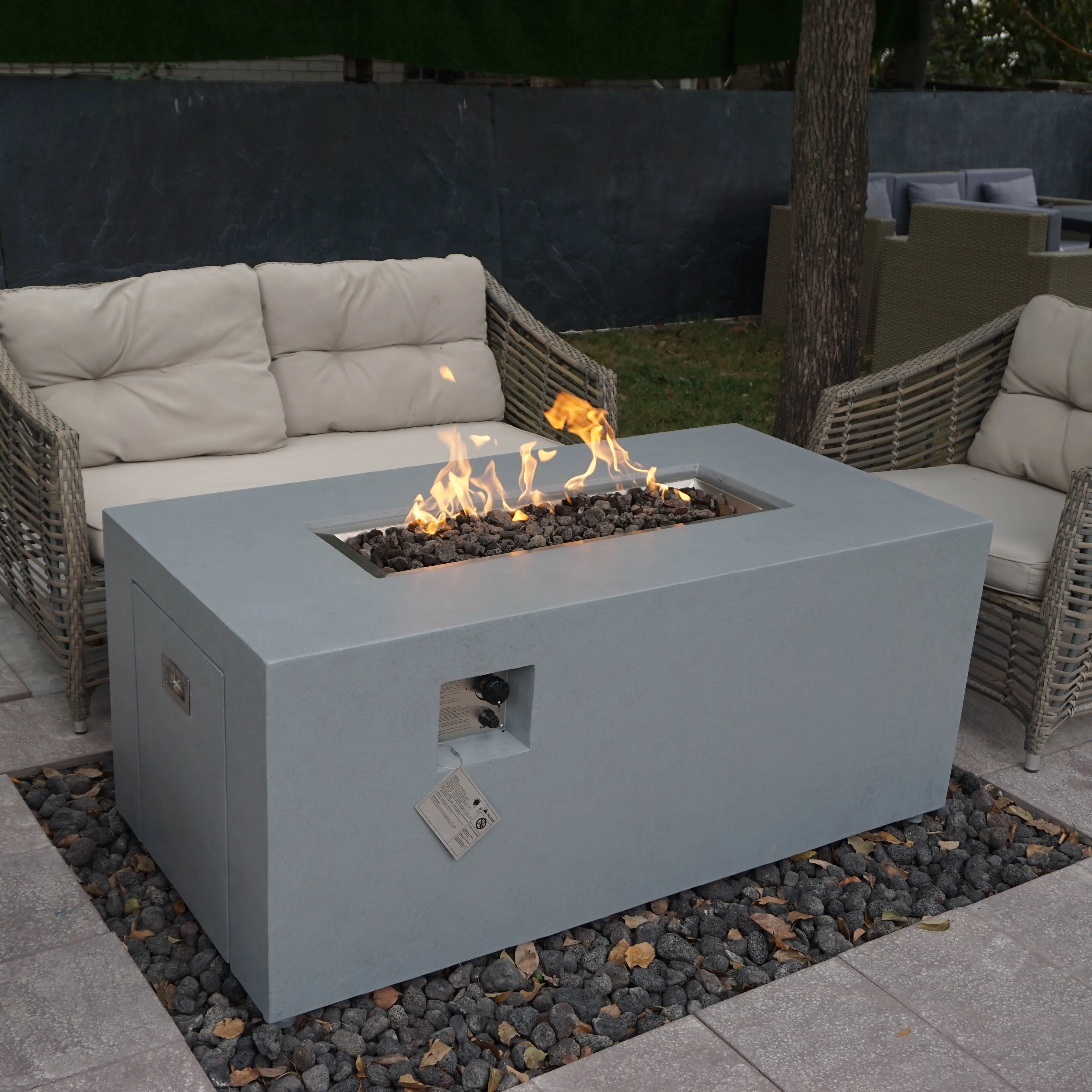 Customized Rectangle GFRC Durable Concrete Structure Garden Heating Gas Tank inside Fire Cub/Fire Pits