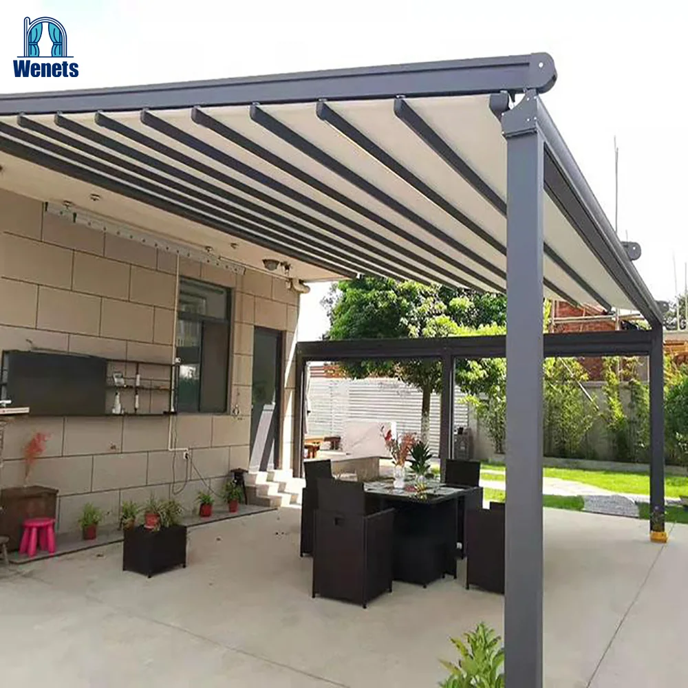 Factory price folding system aluminum PVC pergola automatic awning retractable roof