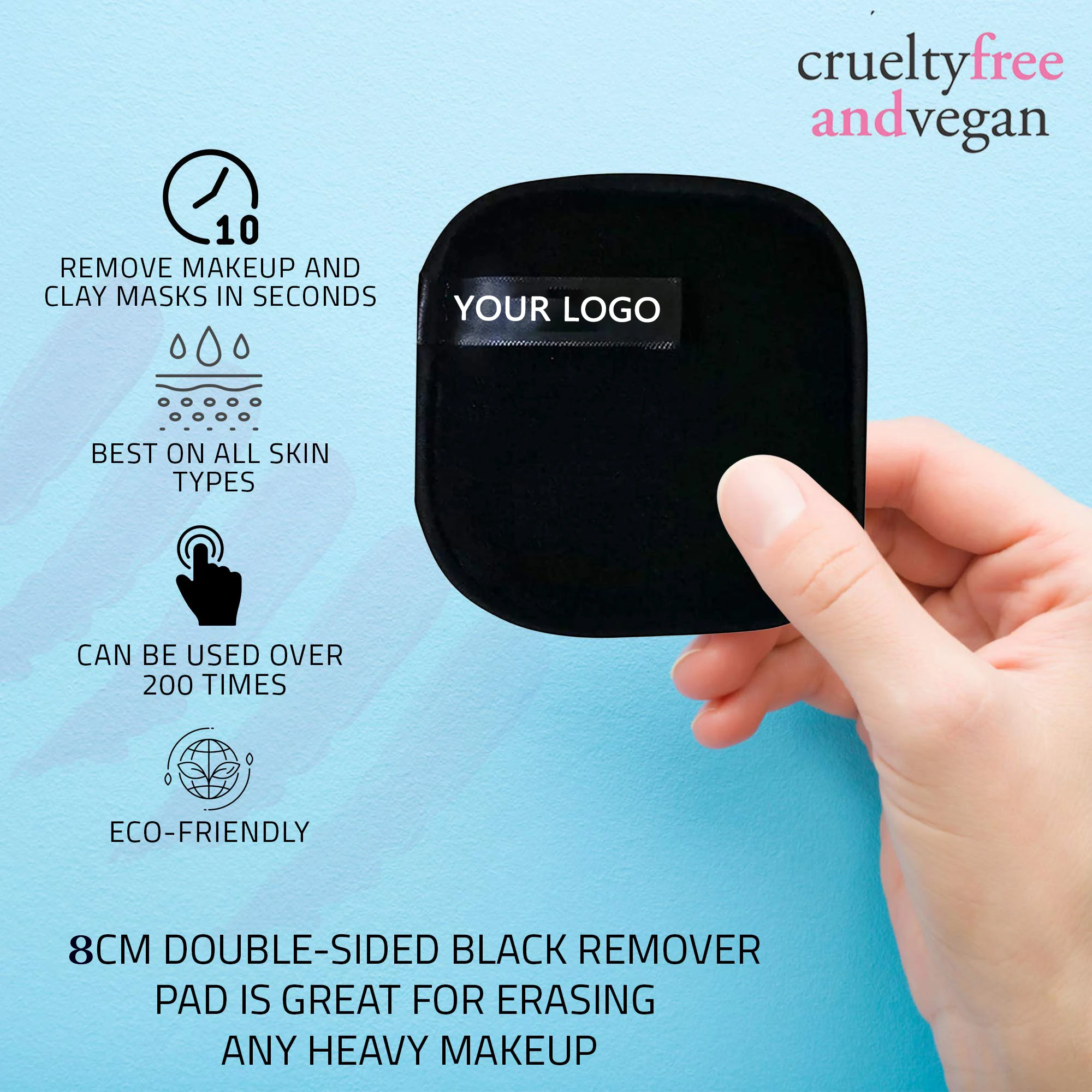 
Reusable Makeup Remover Pads | FREE Spa Terry Cotton Stretch Headband | Large Double-sided Square Shape Microfiber Clean Sponges 