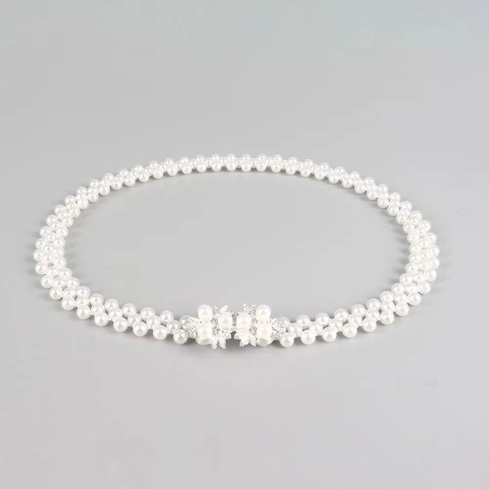 New pearl accessories ladies three leaves fashion buckle head pearl  elastic belt  waist chain