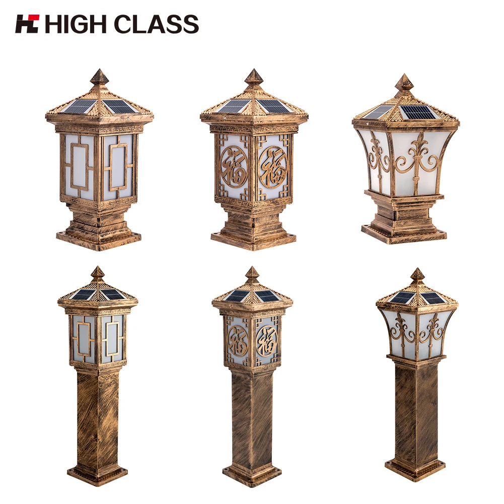 HIGH CLASS China manufacturer High Brightness Classic Waterproof Outdoor Solar Garden Pillar Lamp