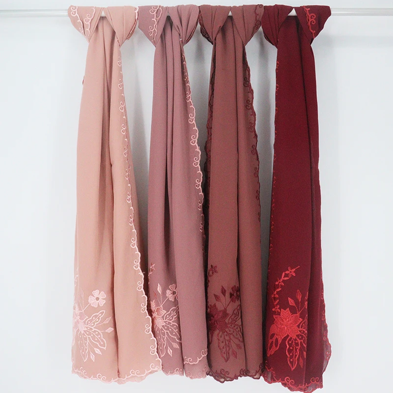 lace chiffon hijab embroidery with shell side flower scarf shawls  for muslim women scarves